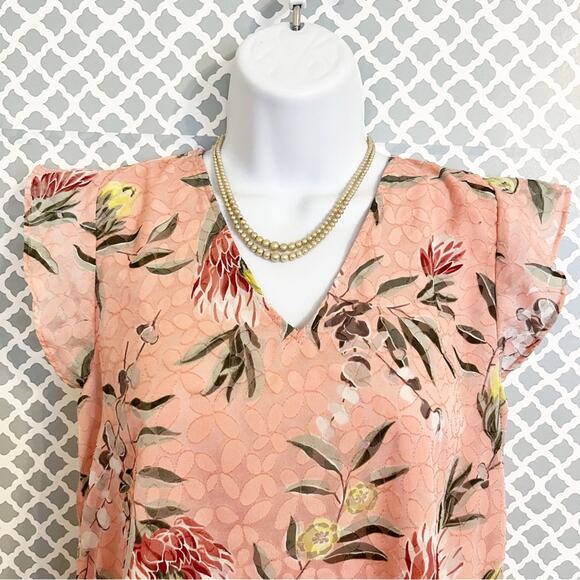 LOFT Pink Floral Flutter Sleeve Blouse - XS - Picture 6 of 12